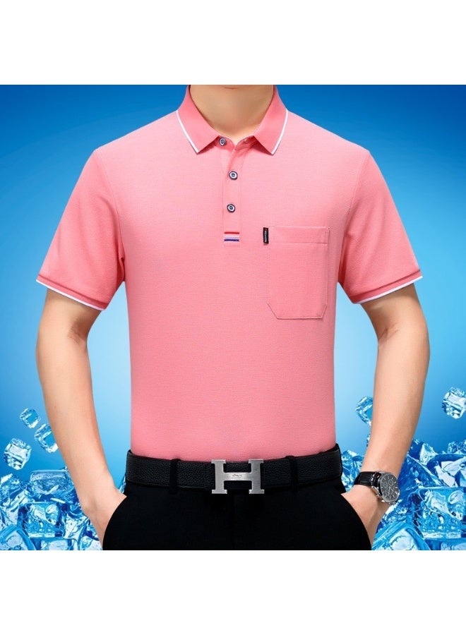 Summer Casual Men's T-Shirt Short Sleeve Polo Neck Ice Cool  Silk Real Pocket Dad's T-Shirt Breathable Lightweight - Image 1
