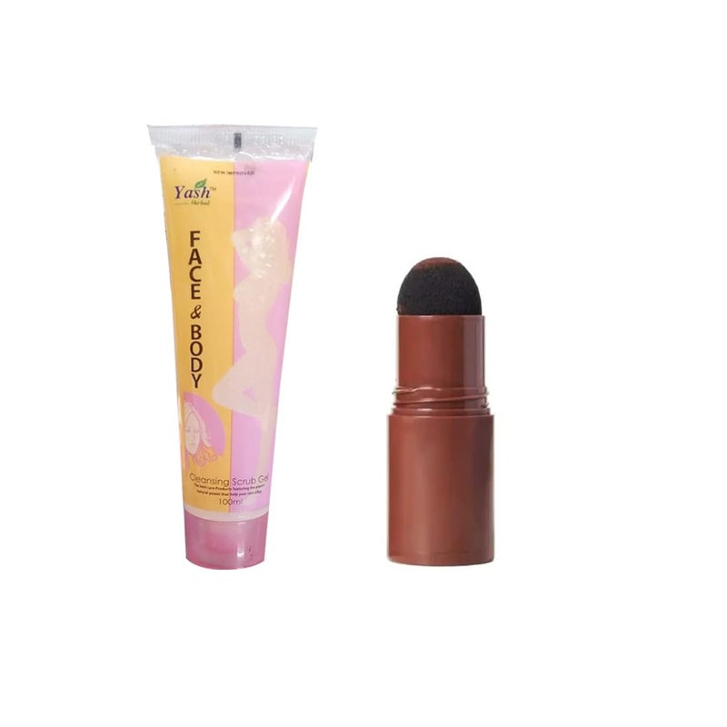 NEW IMPROVED Face & Body Cleansing Scrub Gel with 2 in 1 Hairline & Eyebrow Instant Haircolor (Brown) - Image 1