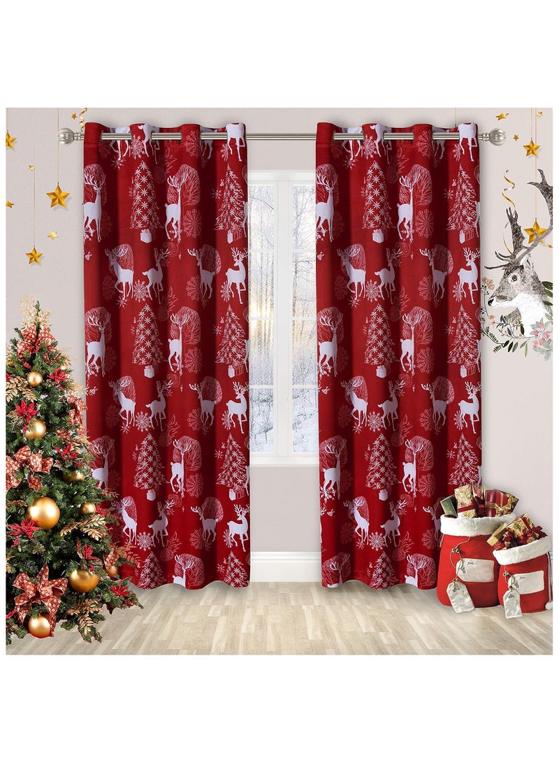  انتكس بيت الستائر ستائر عيد الميلاد بطباعة الغزلان والثلج لغرفة المعيشة وغرفة النوم - قماش مخملي كتان - حلقات فولاذية - قطعة واحدة - Image 1