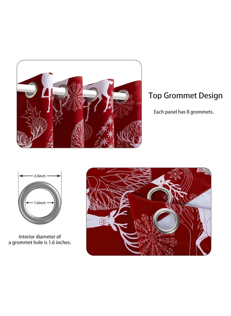  انتكس بيت الستائر ستائر عيد الميلاد بطباعة الغزلان والثلج لغرفة المعيشة وغرفة النوم - قماش مخملي كتان - حلقات فولاذية - قطعة واحدة - Image 2