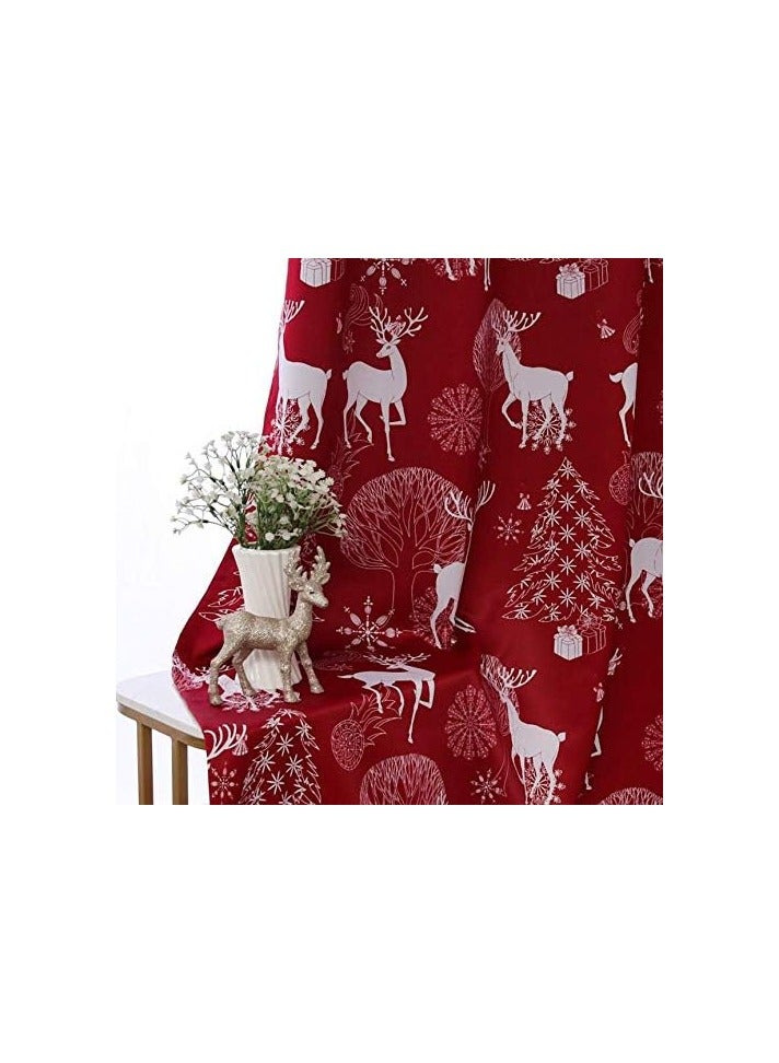  انتكس بيت الستائر ستائر عيد الميلاد بطباعة الغزلان والثلج لغرفة المعيشة وغرفة النوم - قماش مخملي كتان - حلقات فولاذية - قطعة واحدة - Image 3