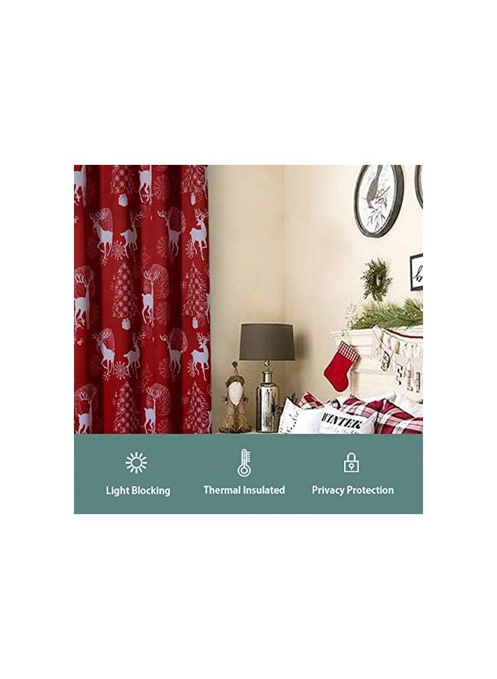  انتكس بيت الستائر ستائر عيد الميلاد بطباعة الغزلان والثلج لغرفة المعيشة وغرفة النوم - قماش مخملي كتان - حلقات فولاذية - قطعة واحدة - Image 5