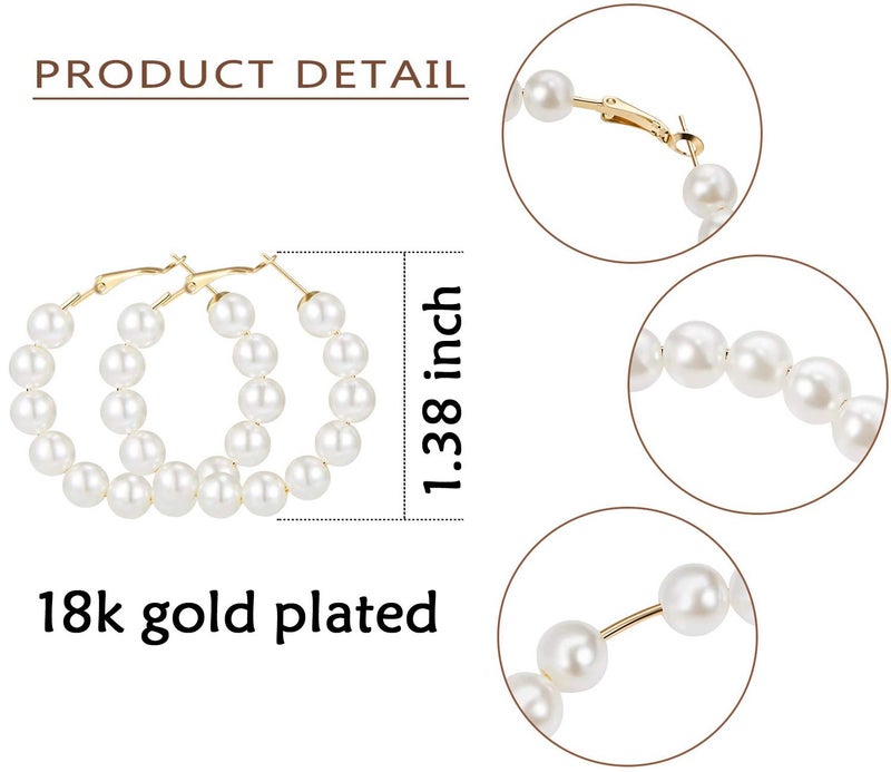 RONLLNA Pearl Hoop Earrings for Women Fashion Dangle Hypoallergenic Layer Earrings Drop Dangle Earrings Gifts for Women (35mm hoop) - Image 2