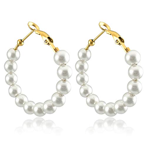 RONLLNA Pearl Hoop Earrings for Women Fashion Dangle Hypoallergenic Layer Earrings Drop Dangle Earrings Gifts for Women (35mm hoop) - Image 1