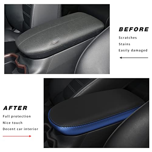 INTGET Center Console Armrest Cover for Toyota RAV4 Accessories 2025 2024 2023 2022 2021 2020 2019 Leather Middle Console Lid Cover Pad Protector Arm Rest Covering Car(Black with Blue) - Image 3