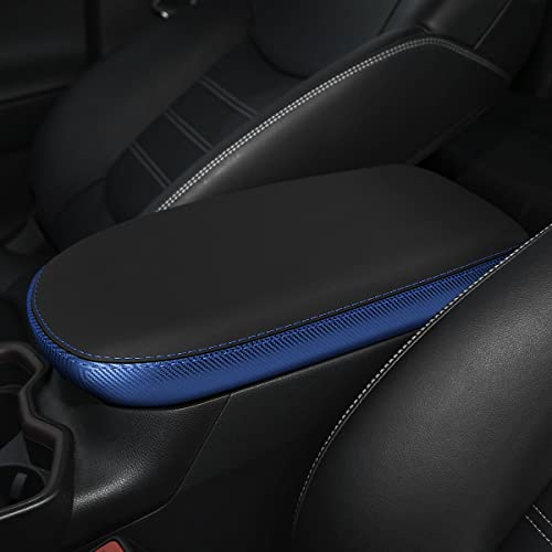 INTGET Center Console Armrest Cover for Toyota RAV4 Accessories 2025 2024 2023 2022 2021 2020 2019 Leather Middle Console Lid Cover Pad Protector Arm Rest Covering Car(Black with Blue) - Image 5
