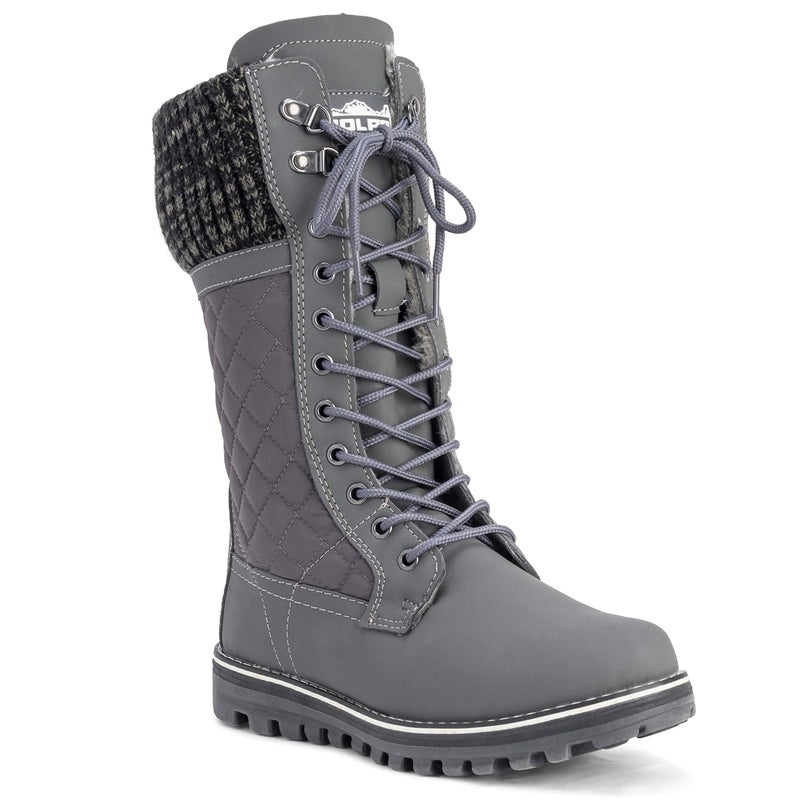 POLAR Womens Winter Thermal Snow Outdoor Warm Mid Calf Waterproof Durable Boot - Gray - US7/EU38 - YC0378 - Image 2