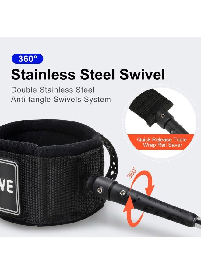WOOWAVE حبل قارب SUP Premium لوح التجديف لوح السباحة حبل ملفوف 8/10 أقدام ابق على اللوح مع محفظة/حافظة هاتف مقاومة للماء (أسود شفاف، 8 أقدام و 7 مم) - Image 3