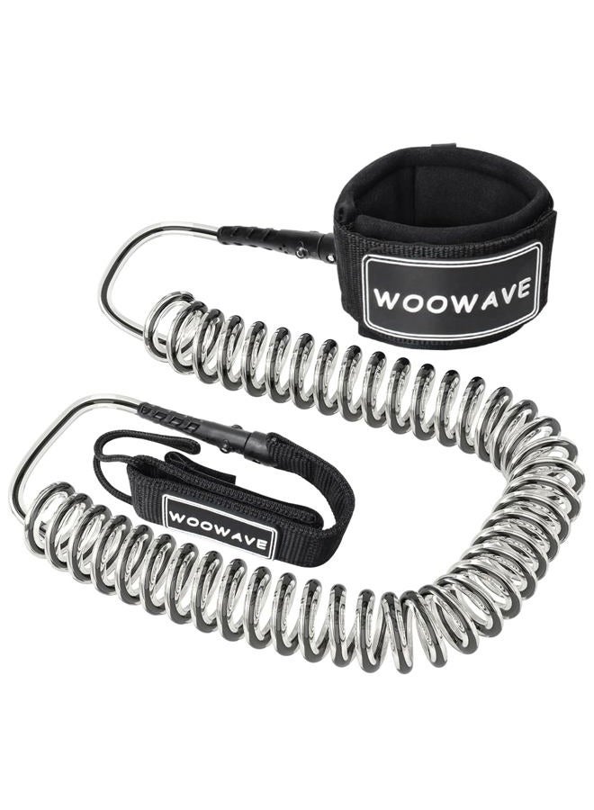 WOOWAVE حبل قارب SUP Premium لوح التجديف لوح السباحة حبل ملفوف 8/10 أقدام ابق على اللوح مع محفظة/حافظة هاتف مقاومة للماء (أسود شفاف، 8 أقدام و 7 مم) - Image 1