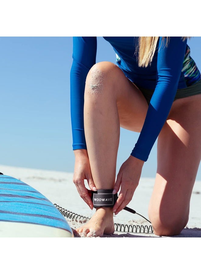 WOOWAVE حبل قارب SUP Premium لوح التجديف لوح السباحة حبل ملفوف 8/10 أقدام ابق على اللوح مع محفظة/حافظة هاتف مقاومة للماء (أسود شفاف، 8 أقدام و 7 مم) - Image 5