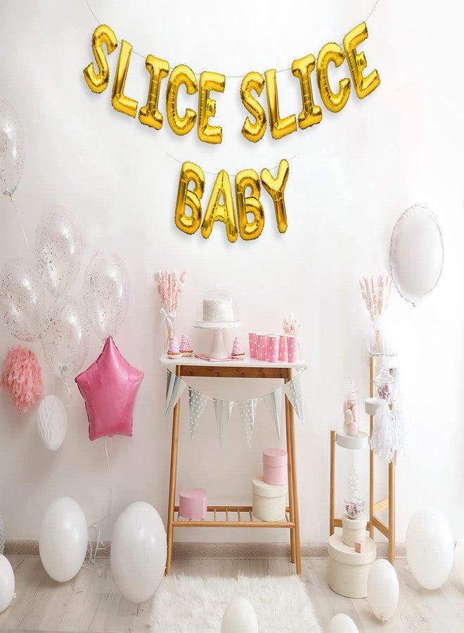 PartyForever SLICE SLICE BABY Balloons Banner Gold Pizza Party Decorations Sign - Image 3