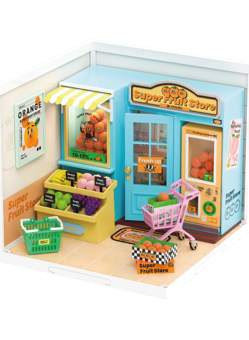 Robotime Rolife Super Creator Super Fruit Store Plastic DIY Miniature House Kit DW003,DIY 3D Puzzles for Adults/Teens, Unique Gift for Craft Hobby and Creative Home Decor - Image 1