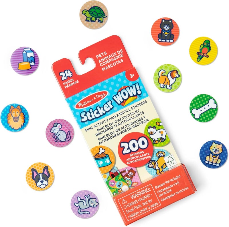 Melissa & Doug ملصقات ميليسا ودوج! دفتر نشاط مصغر و200 ملصق لإعادة التعبئة لنشاط الحرف اليدوية - ملصقات الحيوانات الأليفة - Image 3