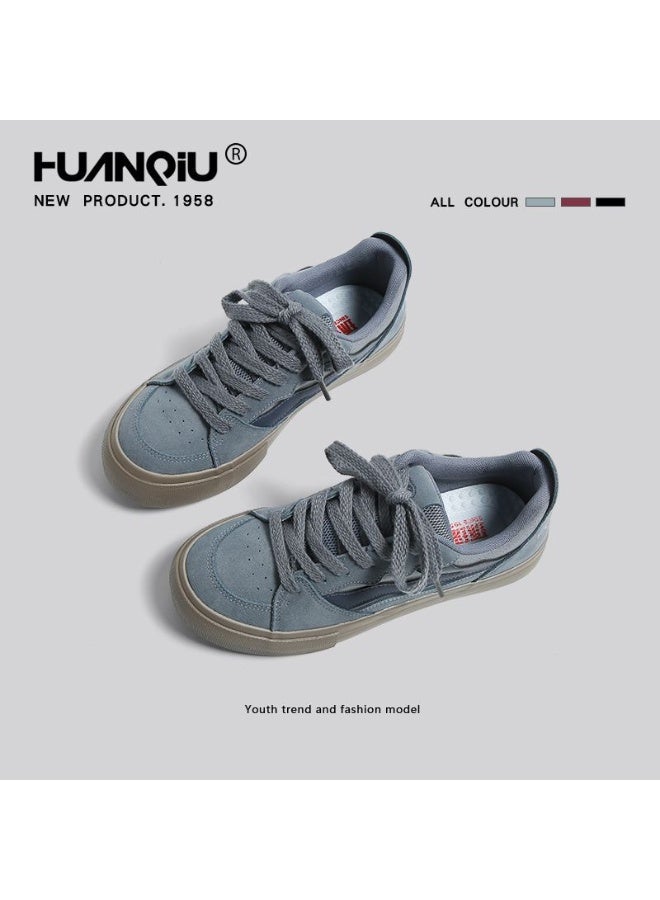 HUANQIU Retro Suede Platform Sneakers Women Men Gray Casual Skate Shoes Fashion Comfortable Daily Trainers - Image 2