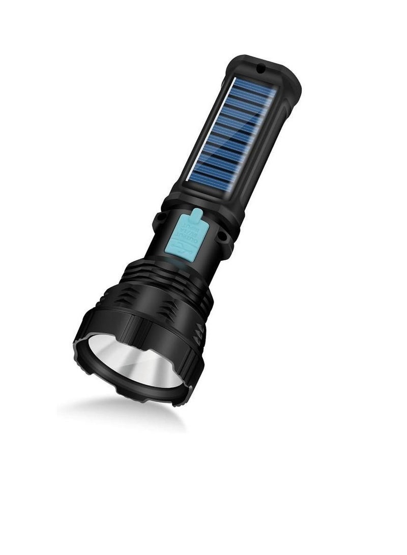 مصباح يدوي LED يعمل بالطاقة الشمسية، مصباح يدوي LED محمول قابل لإعادة الشحن ومقاوم للماء بدرجة IP65، مصباح يدوي محمول عالي السطوع، مصباح يدوي قوي ومتين للاستخدام الداخلي والخارجي، (قطعة واحدة، أسود) - Image 1