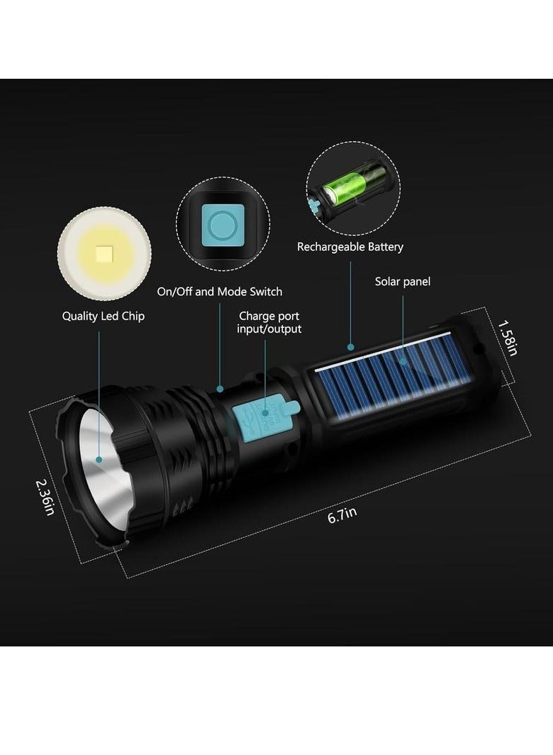 مصباح يدوي LED يعمل بالطاقة الشمسية، مصباح يدوي LED محمول قابل لإعادة الشحن ومقاوم للماء بدرجة IP65، مصباح يدوي محمول عالي السطوع، مصباح يدوي قوي ومتين للاستخدام الداخلي والخارجي، (قطعة واحدة، أسود) - Image 3