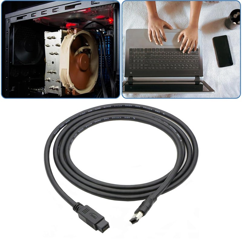 كابل Firewire IEEE1394، محول من منفذ ذكري بـ 6 أطراف إلى منفذ ذكري بـ 9 أطراف، مناسب للطابعات وأجهزة المسح الضوئي والأقراص الصلبة - Image 2