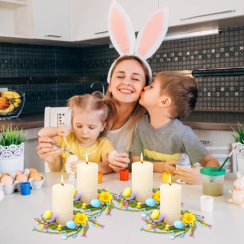 Jansun 4 Pcs Easter Candle Rings Mini Wreaths Pink Blue Eggs and Berry Candle Holder Rings for Easter Table Centerpieces Door Handle Decoration - Image 4