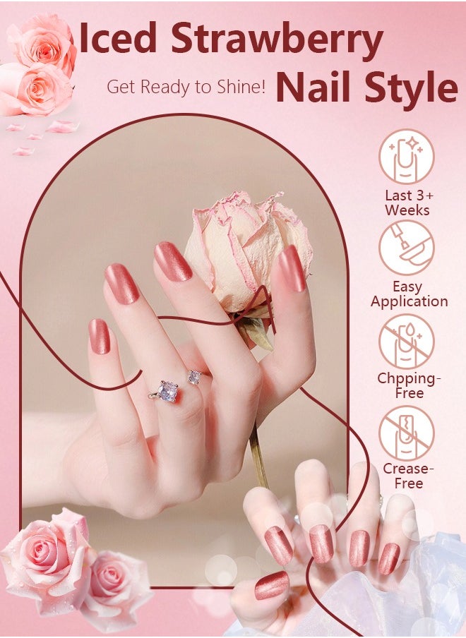 Generic - Crystal Cat Eye Press-on Nails Kit with Wearing Tools - 10PCs Short Square/Round Fake Nails with 3 Sizes (XS/S/M)(Strawberry Red) Random Packaging - Image 1