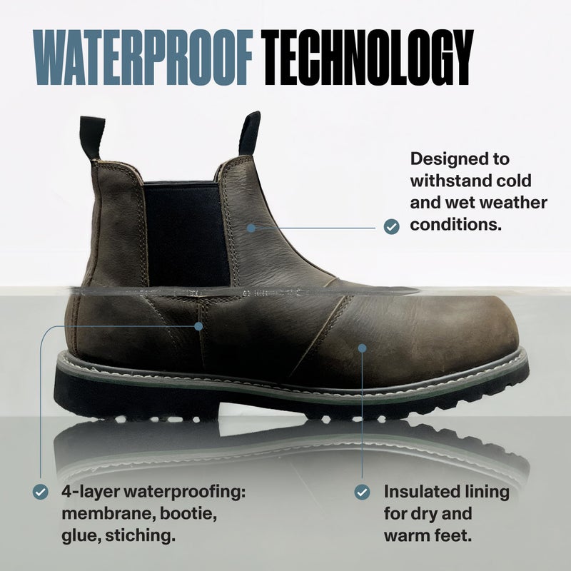 EVER BOOTS Waterproof Steel Toe Boots for Men Slip on Pull on Dark Brown 12 - Image 3