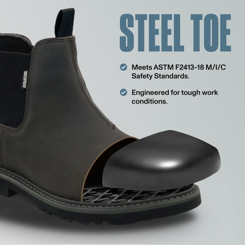 EVER BOOTS Waterproof Steel Toe Boots for Men Slip on Pull on Dark Brown 12 - Image 4