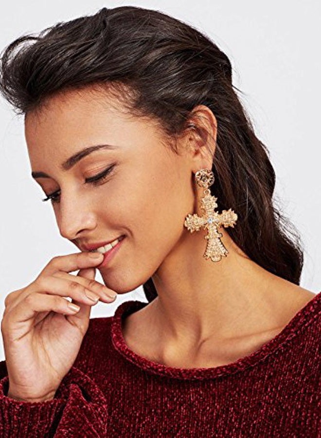FUTIMELY Big Cross Earrings,Color Crystal Baroque Drop Dangle Earrings for Women Teens Girls Bar Party Gifts, Metal Crystal gem - Image 4