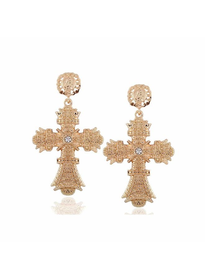 FUTIMELY Big Cross Earrings,Color Crystal Baroque Drop Dangle Earrings for Women Teens Girls Bar Party Gifts, Metal Crystal gem - Image 1