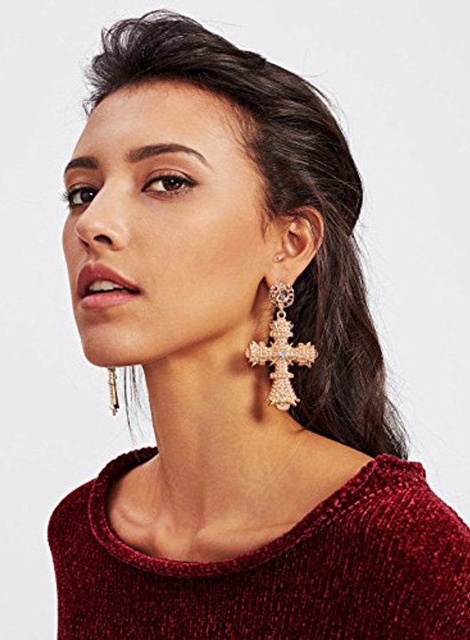 FUTIMELY Big Cross Earrings,Color Crystal Baroque Drop Dangle Earrings for Women Teens Girls Bar Party Gifts, Metal Crystal gem - Image 2