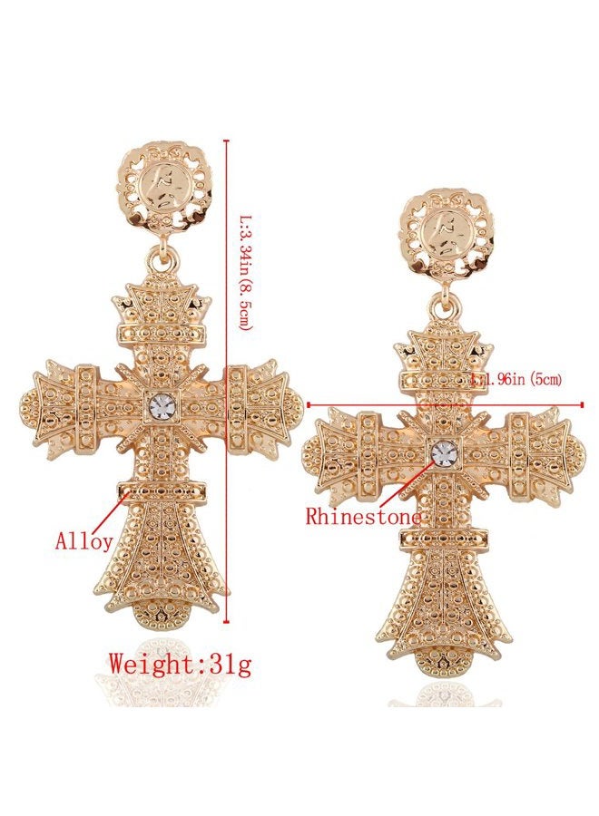 FUTIMELY Big Cross Earrings,Color Crystal Baroque Drop Dangle Earrings for Women Teens Girls Bar Party Gifts, Metal Crystal gem - Image 3
