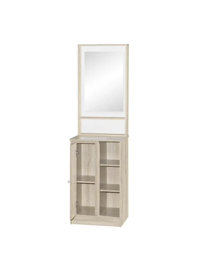 DANUBE HOME Kinder 1 Door Open Shelf Tall Dresser With Mirror Durable Dressing Table Vanity Table Makeup Table Desk With Storage Bedroom Furnitures - White & Sonoma Oak