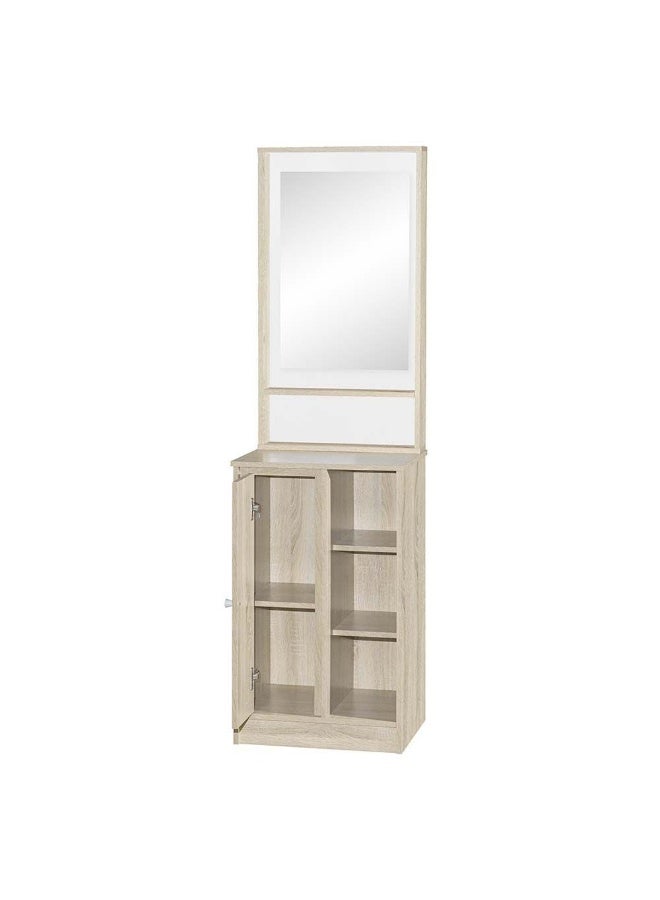 DANUBE HOME Kinder 1 Door Open Shelf Tall Dresser With Mirror Durable Dressing Table Vanity Table Makeup Table Desk With Storage Bedroom Furnitures - White & Sonoma Oak  - Image 1