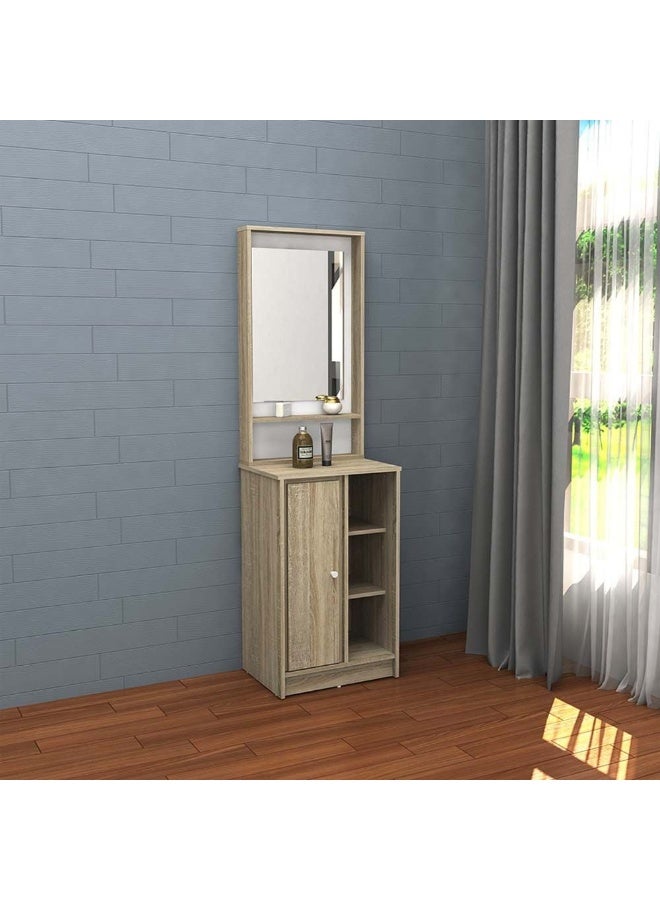 DANUBE HOME Kinder 1 Door Open Shelf Tall Dresser With Mirror Durable Dressing Table Vanity Table Makeup Table Desk With Storage Bedroom Furnitures - White & Sonoma Oak  - Image 2