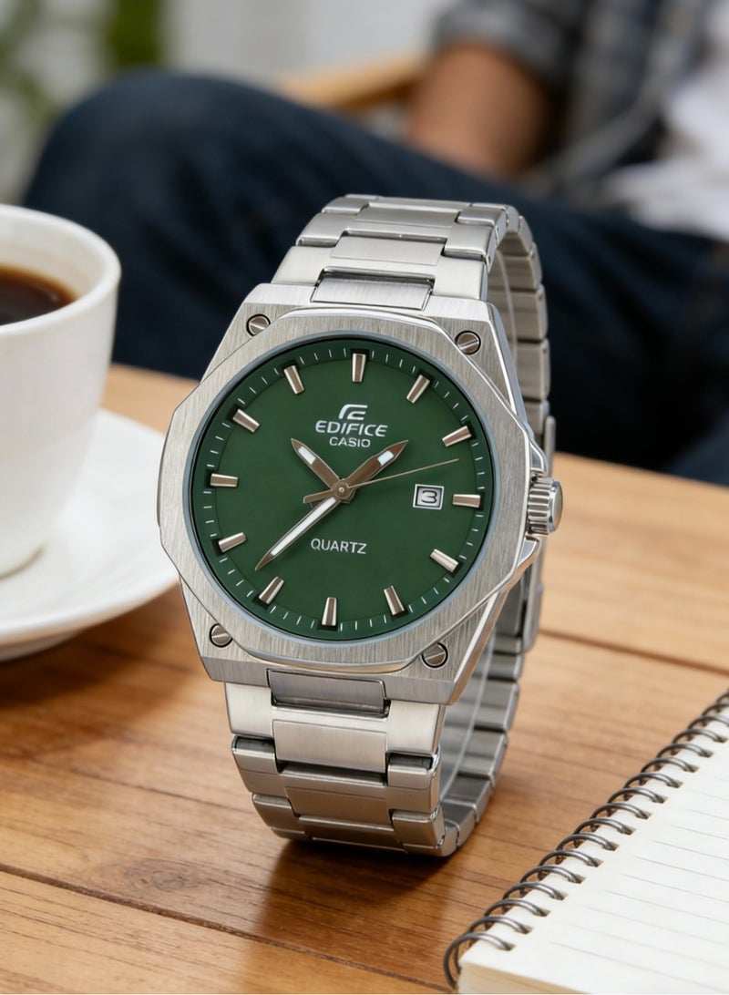 كاسيو CASIO EDIFICE 100 متر مقاوم للماء الحركة الكوارتز حزام من الفولاذ المقاوم للصدأ ساعة للرجال اللوحة الخضراء - Image 5