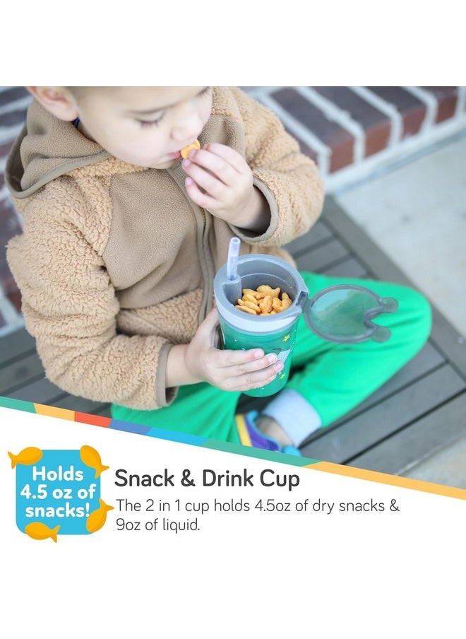 Nuby NUBY All in One Snack Bowl and No Spill Soft Straw Cup - 2 Pack Aqua Ocean Animals & Green Puppy Dogs - Snack N' Sip, Holds: 4.5 oz Container with Lid and 9 oz/ 270 ml Straw Cup (12 Months +)  - Image 3