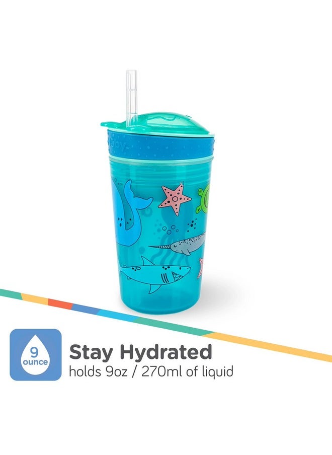 Nuby NUBY All in One Snack Bowl and No Spill Soft Straw Cup - 2 Pack Aqua Ocean Animals & Green Puppy Dogs - Snack N' Sip, Holds: 4.5 oz Container with Lid and 9 oz/ 270 ml Straw Cup (12 Months +)  - Image 4