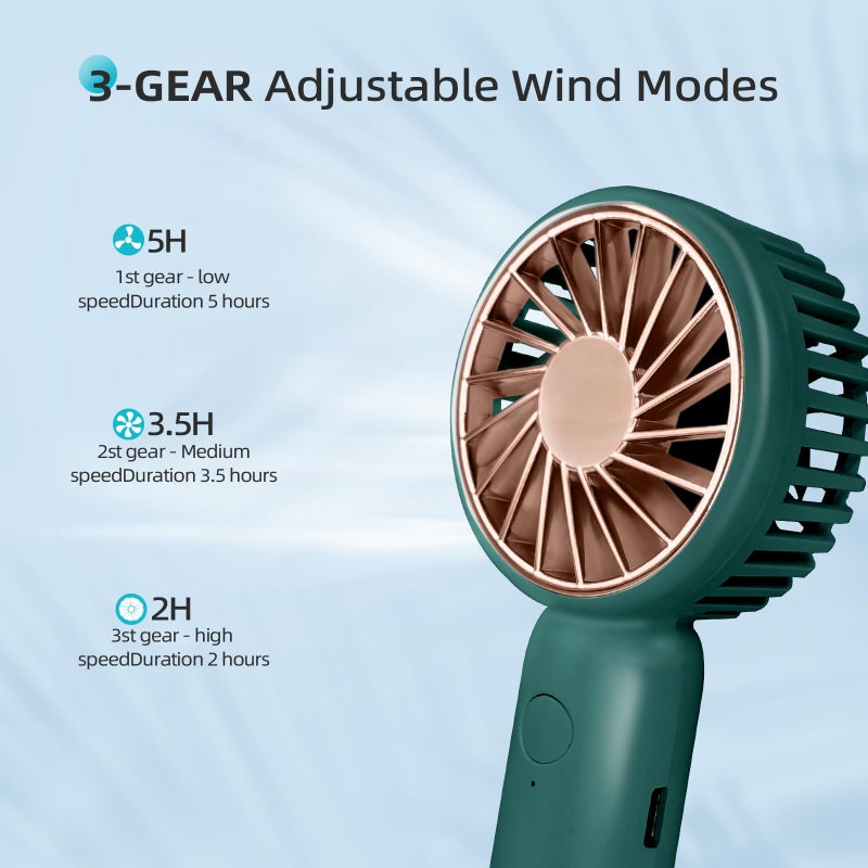 Portable handheld fan, mini USB rechargeable fan, three-speed wind adjustment, 800mah, (continuous operation for 2-5 hours when fully charged, depending on wind speed) buckle can be hung in a bag, suitable for men and women traveling and camping outdoors, BLUE - Image 4