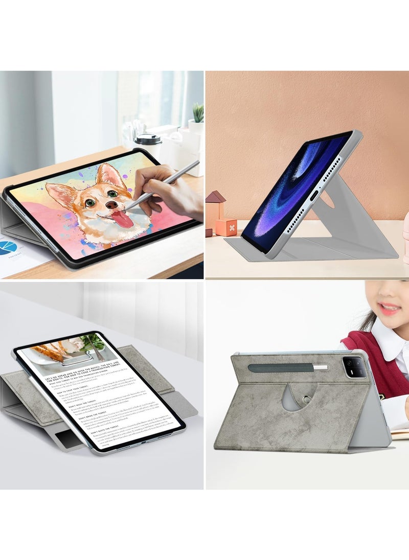 VKL حافظة دوارة قابلة للتعديل 360 درجة لجهاز Xiaomi Pad 6/6 Pro، تأتي مع حامل قلم خارجي، مع Xiaomi Pad 6 Tablet 11 بوصة أحدث غطاء حامل متعدد الزوايا لجهاز Mi Pad 6 Pro Tablet (رمادي، لا يشمل القلم)  - Image 4