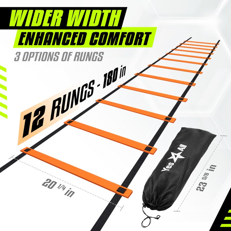 Yes4All Agility Ladder â€“ Adjustable Speed & Agility Training Equipment for All Ages, Durable Speed Ladder, Multiple Combo Sets Available, Orange, 12 Agility Cones, 4 Steel Stakes - Image 2