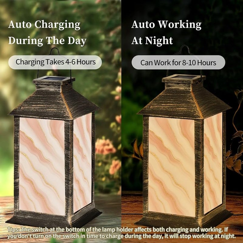 فانوس شمسي وردي رخامي بلون وردي ذهبي 2 مصباح معلق خارجي مقاوم للماء ديكور حديقة فناء هدية - Image 5