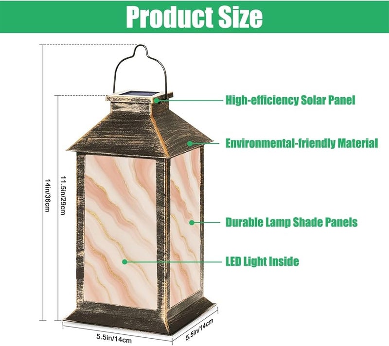 فانوس شمسي وردي رخامي بلون وردي ذهبي 2 مصباح معلق خارجي مقاوم للماء ديكور حديقة فناء هدية - Image 3