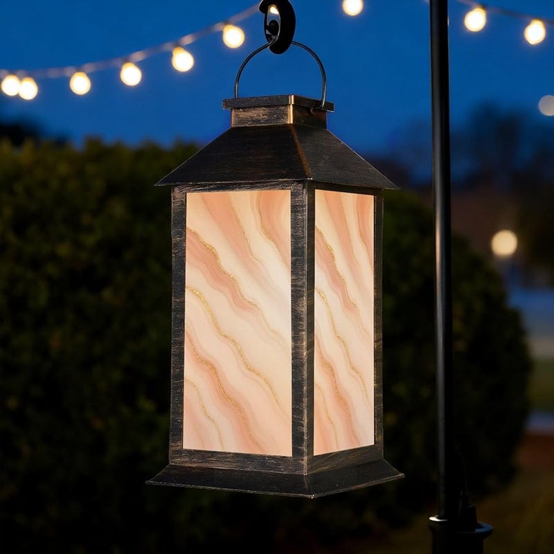 فانوس شمسي وردي رخامي بلون وردي ذهبي 2 مصباح معلق خارجي مقاوم للماء ديكور حديقة فناء هدية - Image 2