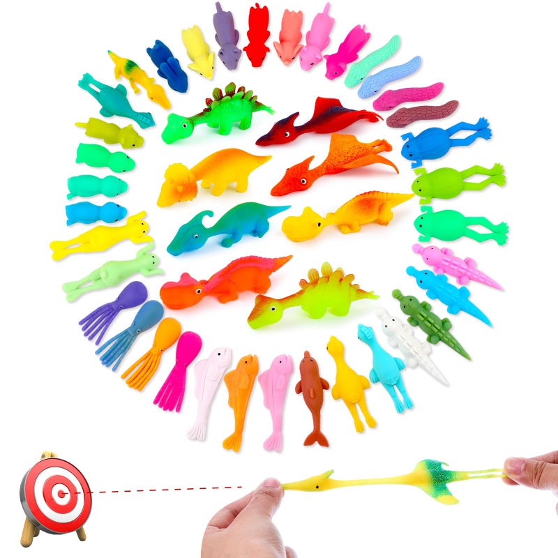 Vinsot 40 Pcs Finger Slingshot Animal Toys Dinosaur Finger Traps Animal Slingshots Catapult Toys Funny Flicking Dinosaur Flying Flingers for Kids Adult Flying Games and Party Favors - Image 3