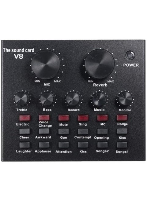 V8 Multifunctional Live Sound Card USB Audio Interface Intelligent Volume Adjustable Audio Mixer Sound Card for Recording Hosting Speech