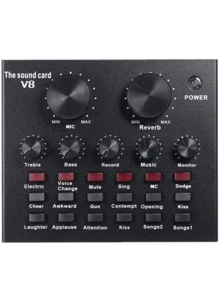 ELTRAZONE - V8 Multifunctional Live Sound Card USB Audio Interface Intelligent Volume Adjustable Audio Mixer Sound Card for Recording Hosting Speech - Image 1