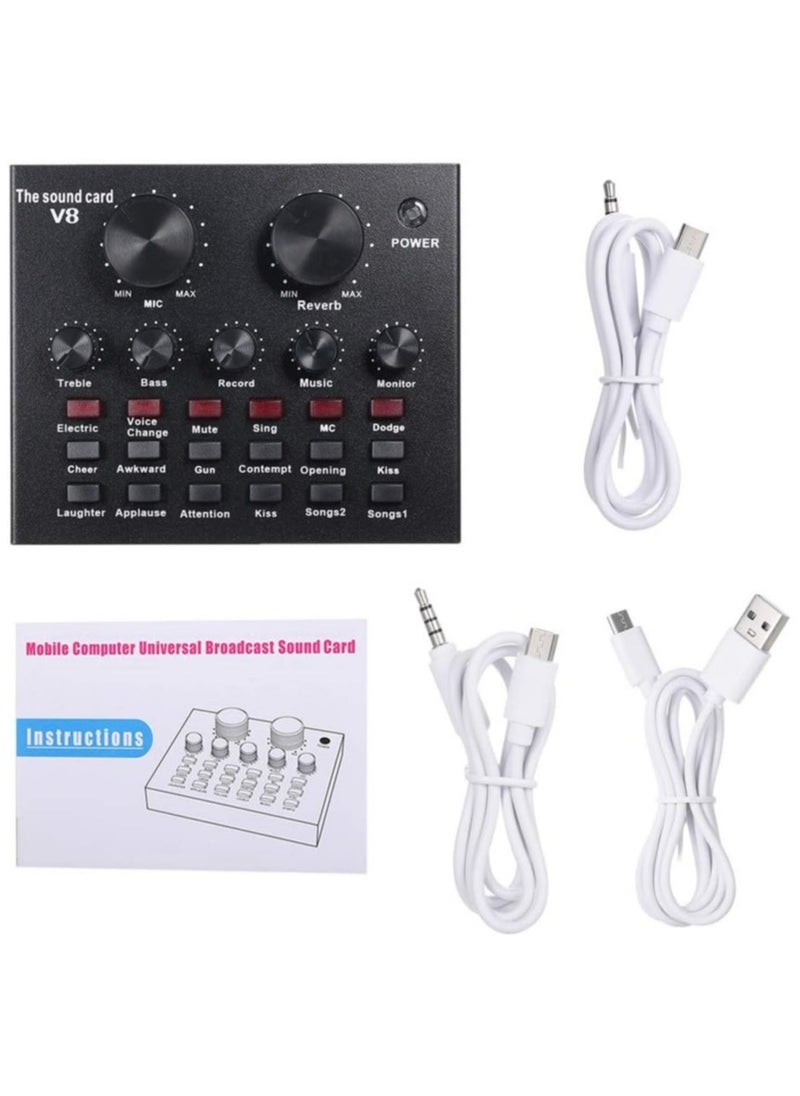 ELTRAZONE - V8 Multifunctional Live Sound Card USB Audio Interface Intelligent Volume Adjustable Audio Mixer Sound Card for Recording Hosting Speech - Image 1