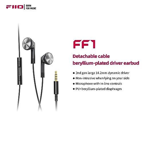 FiiO FF1 3.5mm HiFi Music Wired Bass Earbud 14.2mm Dynamic HD Microphone Earphone for Gaming Meeting Video (Black) - Image 2