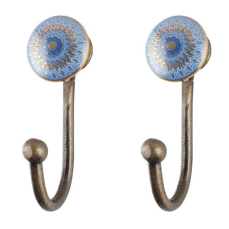 Indian-Shelf IndianShelf Ceramic Wall Hangings Blue Wall Hangers Peacock Wall Hooks Door Towel Hanger Coat Hooks for Wall Wall Key Holder Cloth Hanger Door Hanger Robe Hooks 4 Pack 5 Inches - Image 1