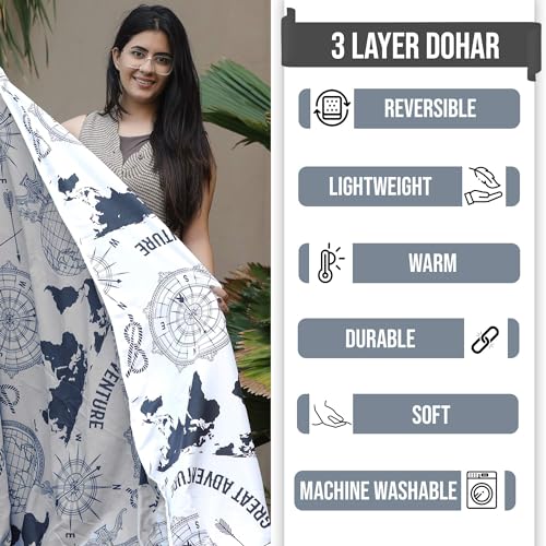 Divine Casa 120 GSM Microfiber Double Dohar | Soft & Lightweight Throw Blanket | Cozy & Breathable | All-Season Comfort | 220 x 205 CM | Geographic Pattern | Stonewash Grey - Image 5