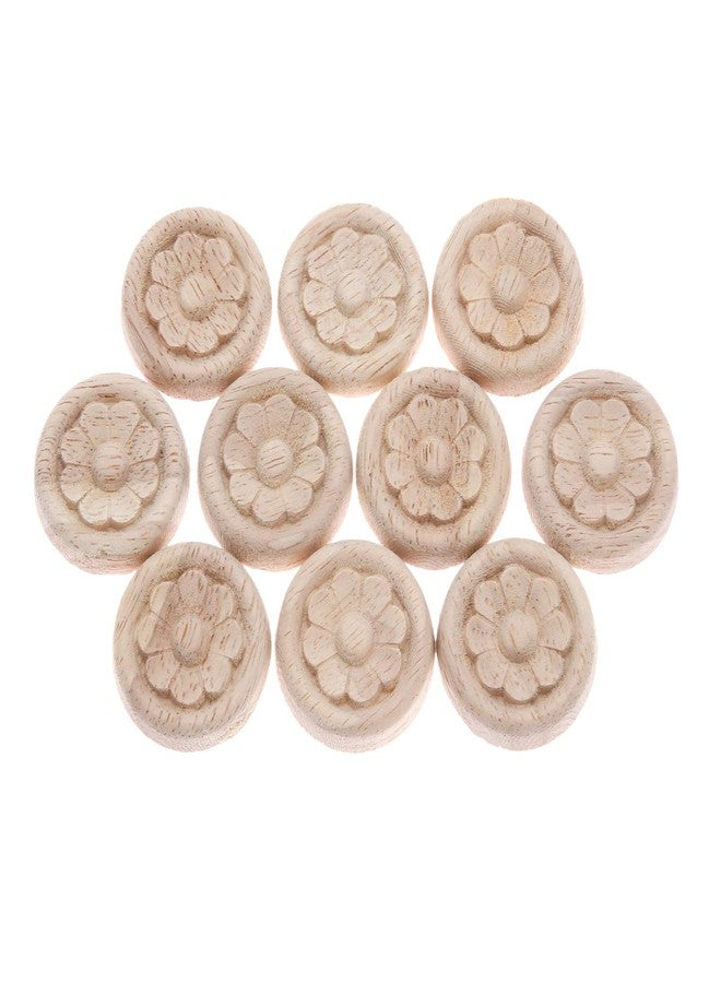 موكسام ملصقات تزيين دائرية على شكل زهرة مركزية منحوتة من الخشب من MUXSAM، عبوة من 10 قطع لتزيين أبواب وأثاث الخزانة (4 سم/1.57 بوصة) - Image 3