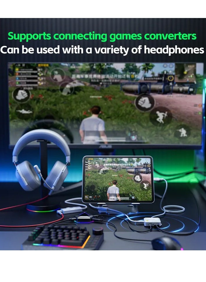 وصلة بليكستون GS5  محول الشحن السريع 5 في 1 بي دي 60 واط  تايب سي  إلى 3.5 ملم أو USB للألعاب سماعة الصوت Aux متوافق مع الايباد برو 2024 والايفون 15 - 16 وجميع جوالات بمنفذ تايب سي